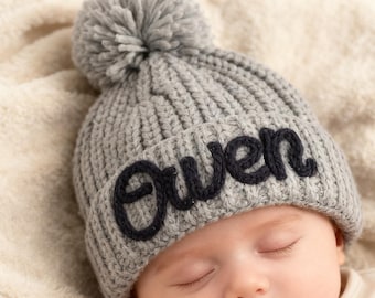 Gorro personalizado com nome de bebê - Gorro de tricô feito à mão