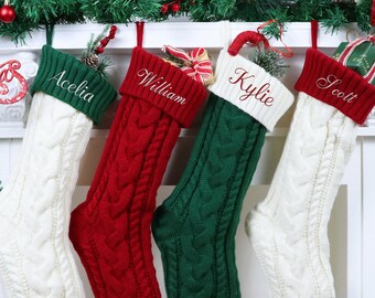 Embroidered Christmas Stocking, Personalized Family Holiday Decor