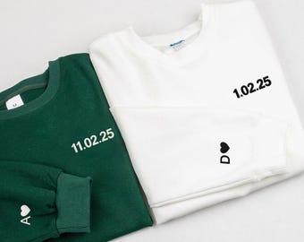 Custom Embroidered Anniversary Sweatshirt, Matching Couples Hoodie with Initial on Sleeve, Valentine's Day Gift for Couples