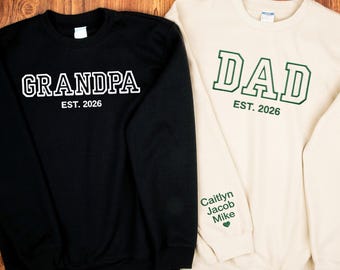 Dad Embroidered Sweatshirt with Names on Sleeve, Personalized Grandpa Hoodie, Custom Mom Embroidery Shirts, Fathers Day Gift Dad to be