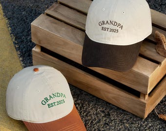 Custom Grandpa EST Hat, Personalized Embroidered Cap, Baseball Caps for Grandparents, Gift for New Grandma Granddad, Grandparents Gift
