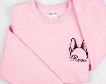 Custom Dog or Cat Ears Sweatshirt, Embroidered Dog Outline Portrait Sweatshirts, Photo Name Hoodie, Cat Picture T-shirts, Pet Lover Gift