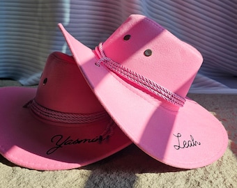 Custom Cowgirl Hat with Name Embroidered, Unisex Cowboy Hat with Wind Strap, Bachelorette Party Favors, Gift for Bride