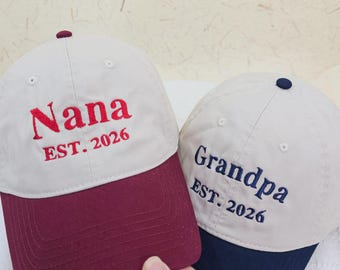 Custom Nana EST Hat, Personalized Date Embroidered Baseball Cap, Caps for Grandpa Grandma Nana Papa, Grandparents Gift, Mothers Day Gift