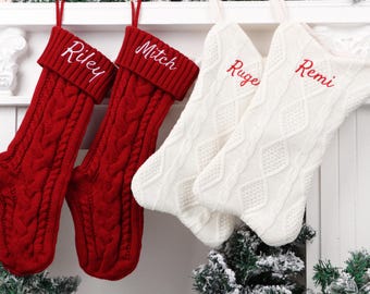 Christmas Stockings, Custom Embroidered Family Stocking, 2026 Xmas Dog Stocking, Bone Stocking with Name, Knitted Stockings, Christmas Gift