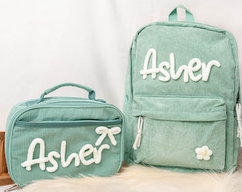 Conjunto personalizado de mochila e lancheira, mochila escolar com nome personalizado, lancheira com nome da criança, presentes para o primeiro dia de aula para meninos e meninas.
