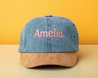 Custom Name Cap for Kids, Personalized Denim Hat, Customized Embroidered Logo Baseball Cap, Birthday Gift for Toddler, First Day of School