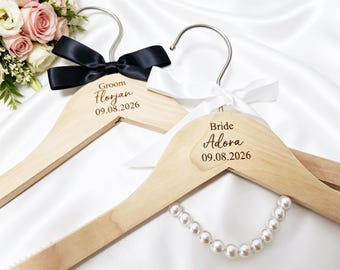 Custom Wedding Hanger, Hanger for Bride Groom, Wedding Dress Hanger, Grooms Suit Hanger, Matching Hangers, Personalized Name Date