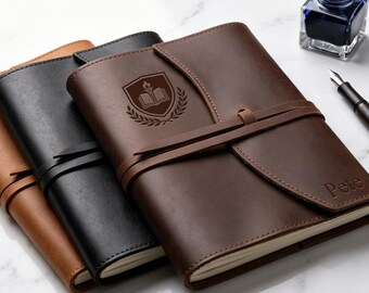 Personalized A5 Leather Journal, Custom Name Logo Embossed Notebook, Genuine Leather Cover, Refillable Notebook, Gift for Him Her