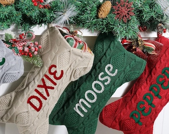 Custom Embroidered Dog Bone Christmas Stocking - Personalized Pet Name