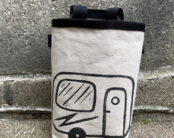 Handmade Camper Linoprint Chalk Bag: Rock Climbing Canvas Chalkbag