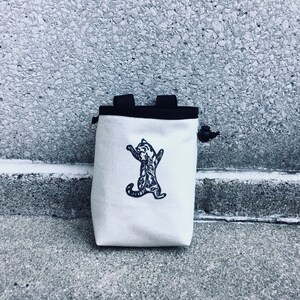 Handcarved Cat Linoprint Chalk Bag: Rock Climbing Chalkbag