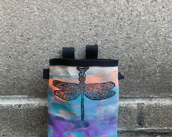 sunset, dragonfly, insect, chalk bag, rock climbing chalk bag, chalkbag, climbers, climbing gifts, rock climbers, canvas chalkbag,