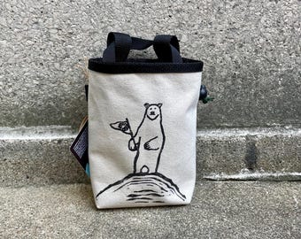 Handmade Polar Bear Linoprint Chalk Bag: Rock Climbing Chalkbag
