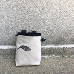 chalk bag, rock climbing chalk bag, chalkbag, climbers, climbing gifts, rock climbers, canvas chalkbag, linoprint, whale
