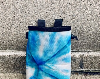 tie dye, blue, chalk bag, rock climbing chalkbag, chalkbags, handpainted, painted, chalkbag, rock climbing, chalk bag,