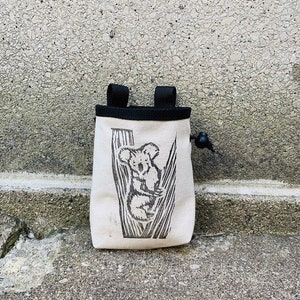 chalk bag, rock climbing chalk bag, chalkbag, climbers, climbing gifts, rock climbers, canvas chalkbag, linoprint, koala