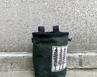 Handmade Waxed Canvas Rock Climbing Chalk Bag: Forest Print