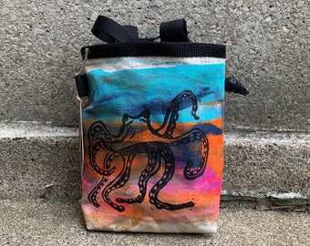 Handmade Linoprint Octopus Climbing Chalk Bag