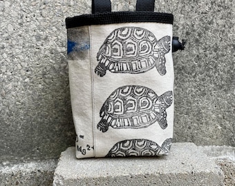 Handmade Turtle Linoprint Chalk Bag, Rock Climbing