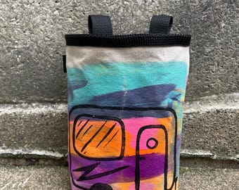 Handmade Camper Linoprint Chalk Bag: Rock Climbing Canvas Chalkbag