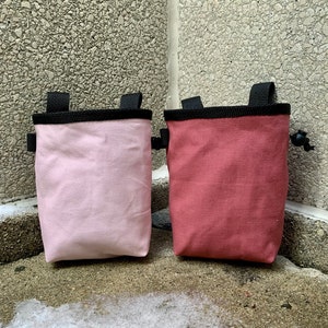 canvas chalkbag, chalkbag, chalk bag, blank canvas chalkbag, rock climbing chalk bag --made to order. pink or rouge