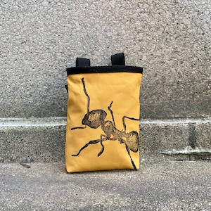 chalk bag, rock climbing chalk bag, chalkbag, climbers, climbing gifts, rock climbers, canvas chalkbag, linoprint, ant, insect,