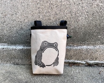 Handmade Sad Frog Matsumoto Hoji Chalk Bag, Rock Climbing Linoprint