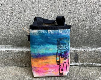 Handmade Astronaut Blockprint Rock Climbing Chalk Bag