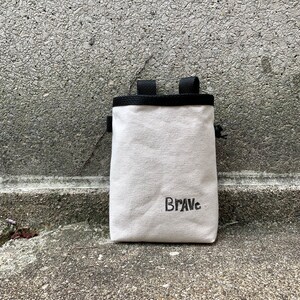 chalk bag, rock climbing chalk bag, chalkbag, climbers, climbing gifts, rock climbers, canvas chalkbag, linoprint, brave chalkbag