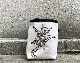 Handmade Flying Squirrel Linoprint Chalk Bag: Rock Climbing