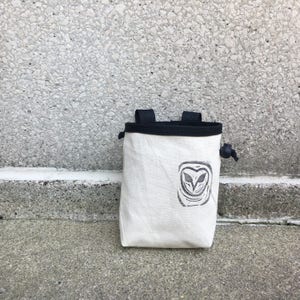 chalk bag, rock climbing chalk bag, chalkbag, climbers, climbing gifts, rock climbers, canvas chalkbag, linoprint, owl