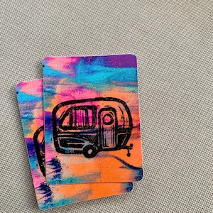 vinyl sticker, sticker, wilderness, trees, forest, climbers, blockprint, linoprint, sunset, wild, camping FREE SHIPPING