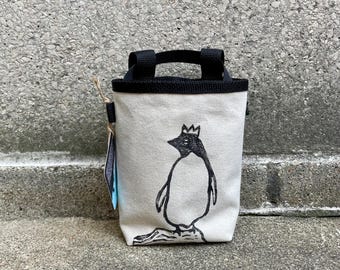 Handmade Penguin Linoprint Chalk Bag: Rock Climbing Chalkbag