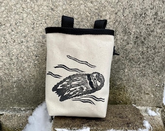 Handmade Sea Otter Linoprint Chalk Bag, Rock Climbing Canvas Chalkbag