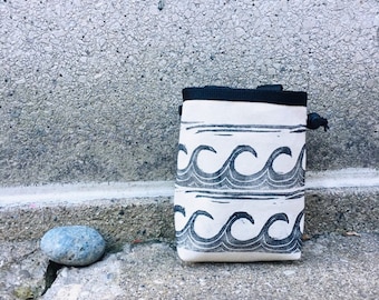 Handmade Linoprint Wave Rock Climbing Chalk Bag