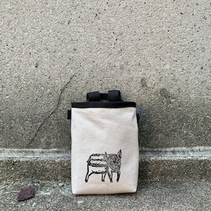 chalk bag, rock climbing chalk bag, chalkbag, climbers, climbing gifts, rock climbers, canvas chalkbag, linoprint, baby boar