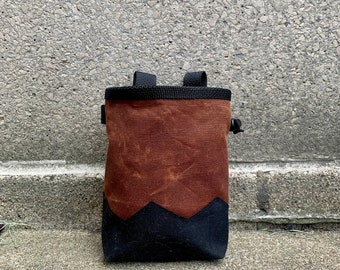 Handmade Waxed Canvas Rock Climbing Chalk Bag, Mountains