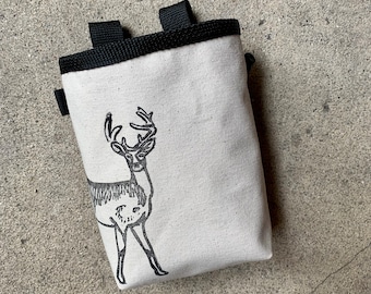 Handmade Deer Linoprint Chalk Bag: Rock Climbing Chalkbag