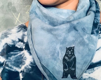 handdyed bandana, hand dyed face covering, hand dyed face mask, bandana, handkerchief, handdyed handkerchief, handprinted bandana,