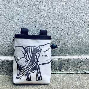 chalk bag, rock climbing chalk bag, chalkbag, climbers, climbing gifts, rock climbers, canvas chalkbag, linoprint, elephant