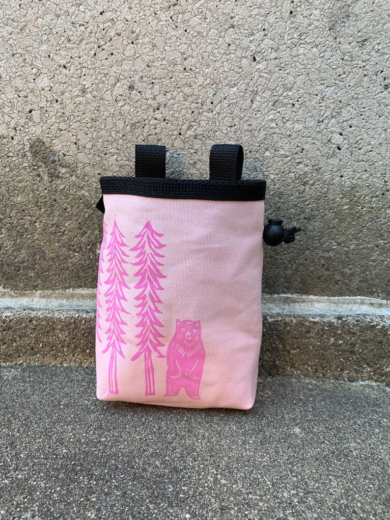 chalk bag, rock climbing chalkbag, chalkbags, linoprint, chalkbag, handcarved, blockprint, rock climbing, chalk bag, image 1