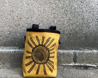 Handmade Sun Linoprint Chalk Bag: Rock Climbing Chalkbag