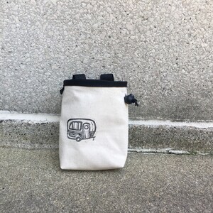 camper, chalk bag, rock climbing chalk bag, chalkbag, climbers, climbing gifts, rock climbers, canvas chalkbag, linoprint,
