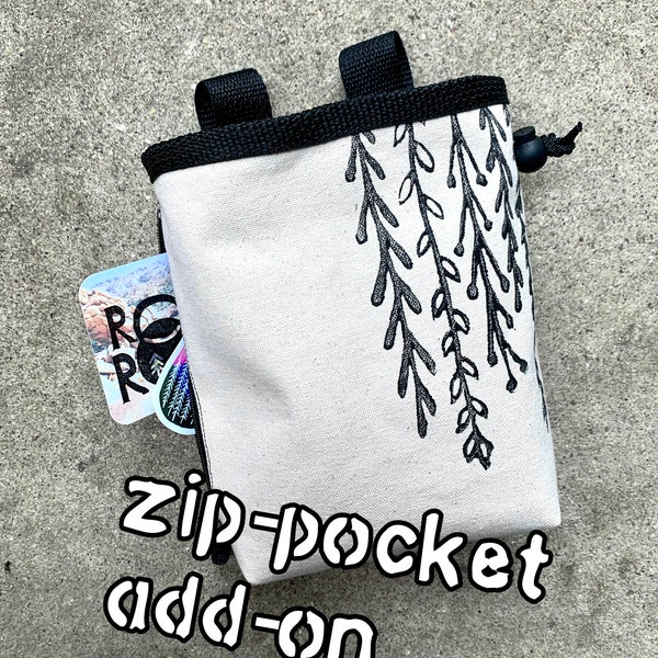 ADD-ON Zip Pocket Feature .. with chalk bag purchase, rock climbing chalkbag, chalkbags, chalkbag pocket, rock climbing