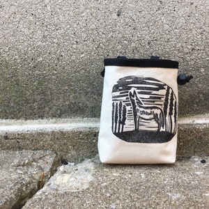 chalk bag, rock climbing chalk bag, chalkbag, climbers, climbing gifts, rock climbers, canvas chalkbag, linoprint, coyote