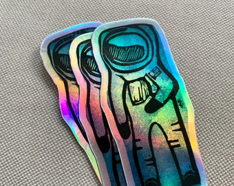 holographic vinyl sticker, sticker, abstract, astronaut , space , astronomy , blockprint, linoprint,  FREE SHIPPING