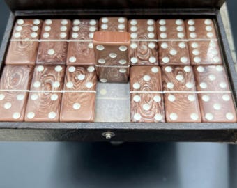 Juego de dominó doble seis Crisloid, color marrón jaspeado, tamaño torneo, nuevo en caja.