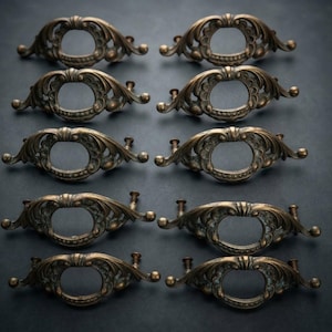Vintage Ornate Brass Tone Dresser Drawer Pull Handles Hollywood Regency Set of 8