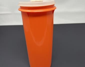Vaso Tupperware vintage 262 con tapa abatible 603, alto, de viaje, color naranja, usado
